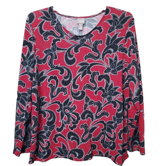 Chico's Sparkle Stitch Scroll-Print Long Sleeve V-Neck Knit Top Size 3 (XL) - Picture 1 of 8